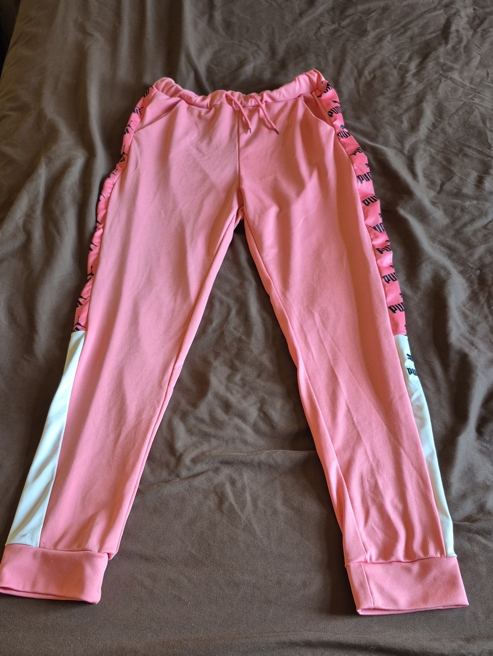Girls' Size XL Puma Pink Track Joggers with White Side Panels